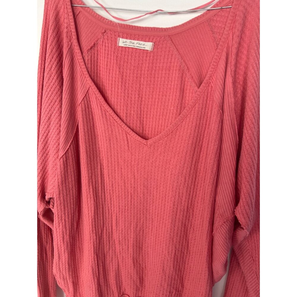 We the Free People Santa Clara Thermal Waffle Knit Oversized Top Prairie Rose - Picture 4 of 6